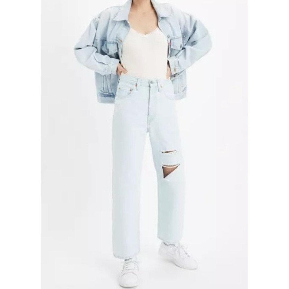 Levis Ribcage Straight Ankle Jeans Womens 26‎ Light Wash Distressed High Rise